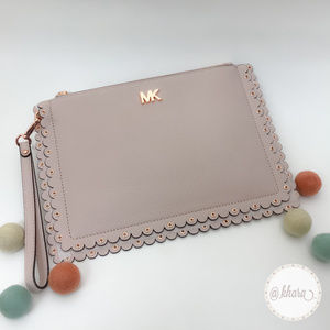 Michael Kors Soft Pink Scallop Leather Zip Clutch